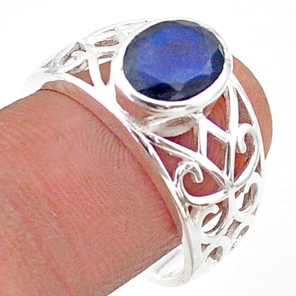 3.15cts solitaire natural blue iolite 925 sterling silver ring size 8 t60637