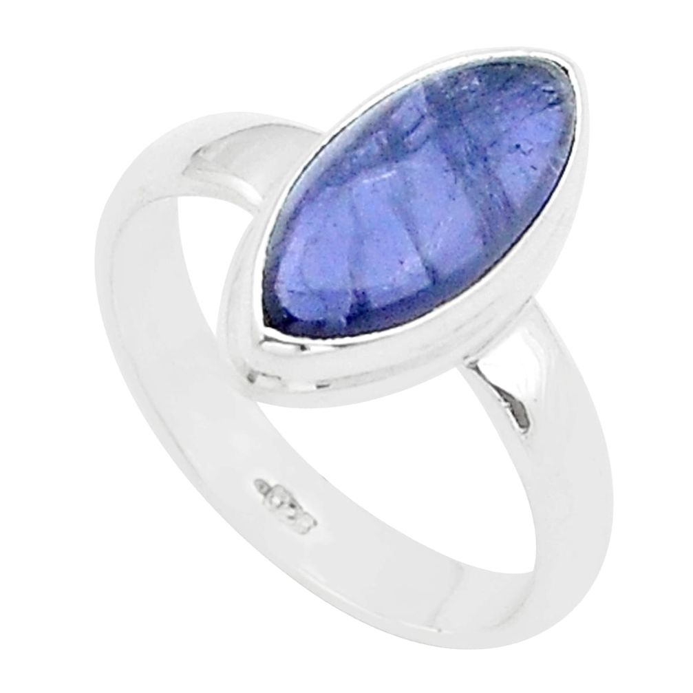5.64cts solitaire natural blue iolite 925 sterling silver ring size 8 u60601