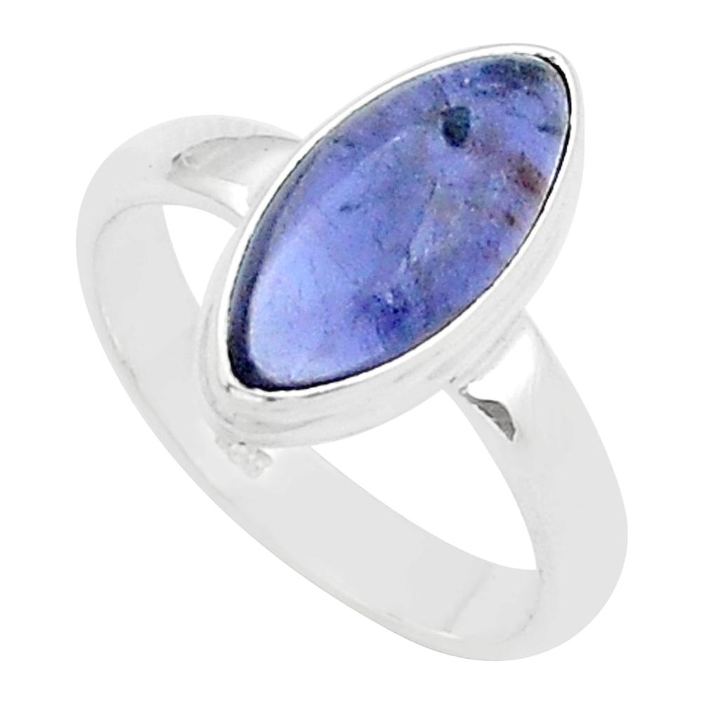 6.36cts solitaire natural blue iolite 925 sterling silver ring size 8 u60604