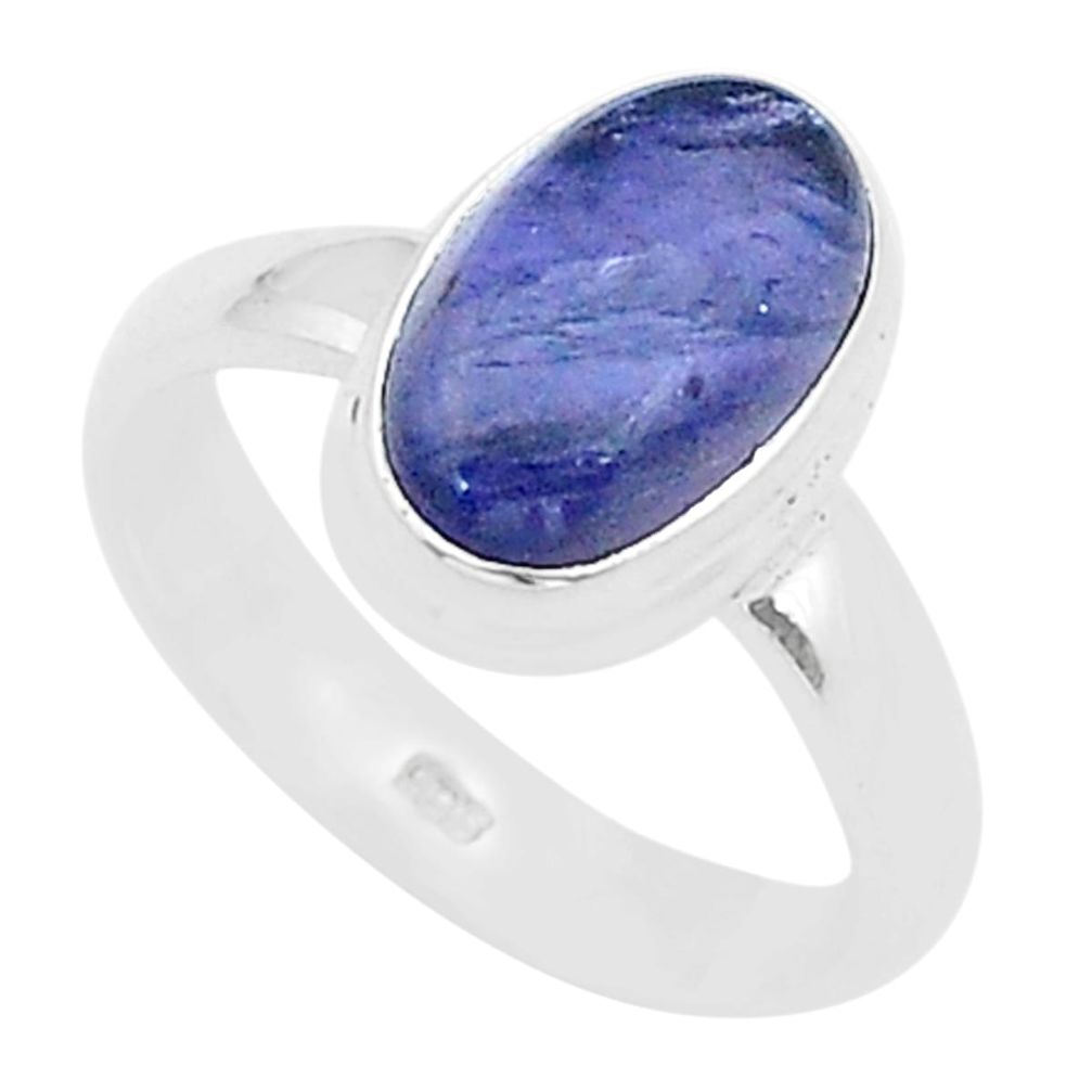 4.22cts solitaire natural blue iolite oval sterling silver ring size 6 u60591