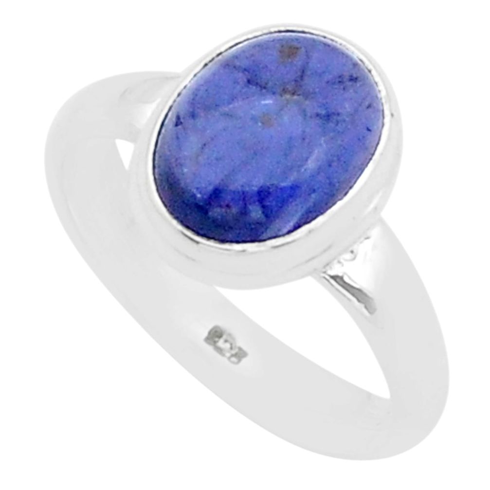 4.43cts solitaire natural blue iolite oval sterling silver ring size 8 u60570