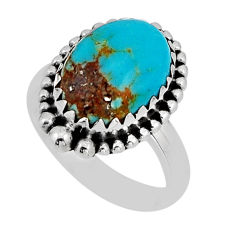 6.58cts solitaire natural blue  turquoise 925 silver ring size 6.5 n8320