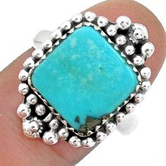 6.74cts solitaire natural blue kingman turquoise 925 silver ring size 8 u80178