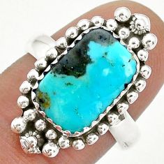 5.06cts solitaire natural blue kingman turquoise 925 silver ring size 8 u80201