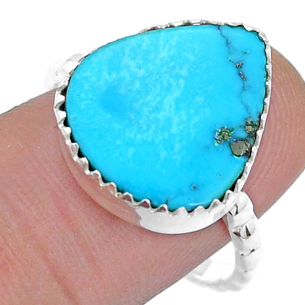 9.26cts solitaire natural blue kingman turquoise 925 silver ring size 8.5 u80145