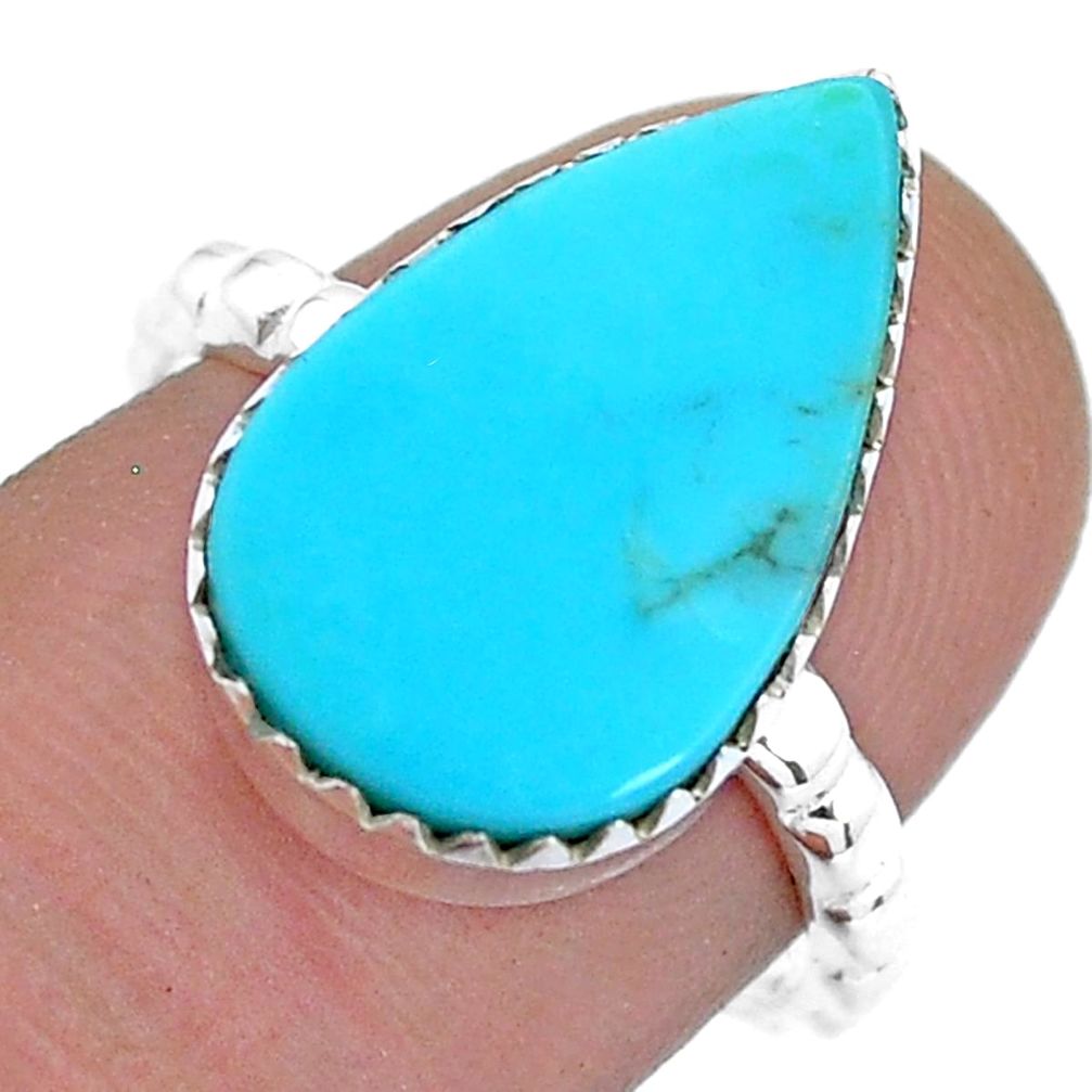 6.83cts solitaire natural blue kingman turquoise 925 silver ring size 7.5 u80180