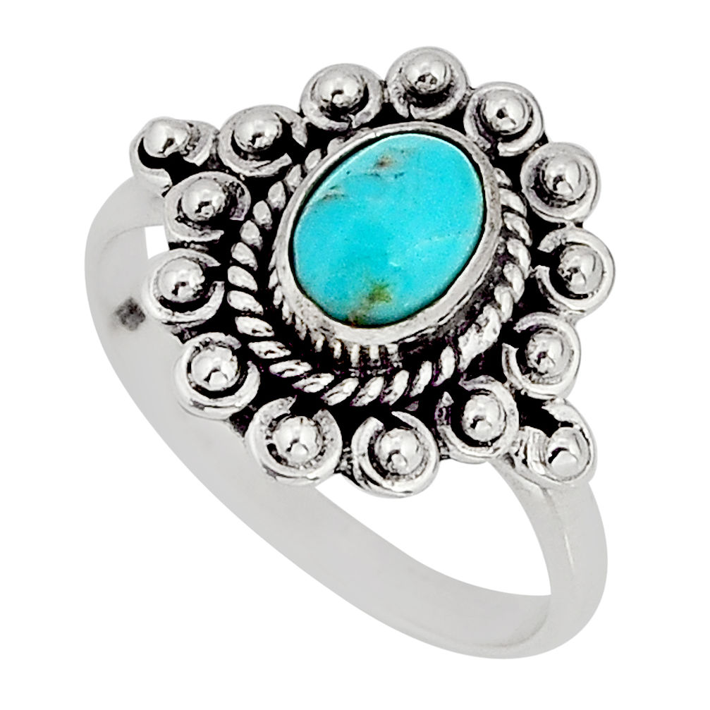 1.30cts solitaire natural blue kingman turquoise 925 silver ring size 7.5 y76841