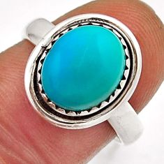 4.93cts solitaire natural blue kingman turquoise oval silver ring size 7 n19558