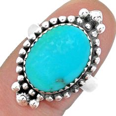 6.85cts solitaire natural blue kingman turquoise oval silver ring size 8 u80191