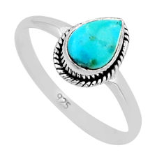 1.57cts solitaire natural blue  turquoise pear silver ring size 6 n3422