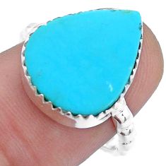8.49cts solitaire natural blue kingman turquoise pear silver ring size 7 u80154
