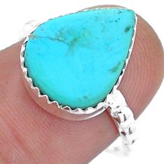 5.52cts solitaire natural blue kingman turquoise pear silver ring size 7 u80160