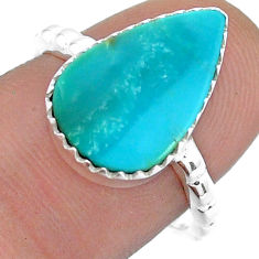 6.03cts solitaire natural blue kingman turquoise pear silver ring size 7 u80170
