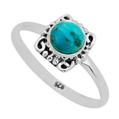 1.12cts solitaire natural blue  turquoise round silver ring size 10 n3436