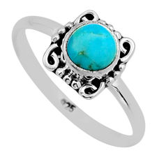 1.03cts solitaire natural blue  turquoise round silver ring size 9 n3426