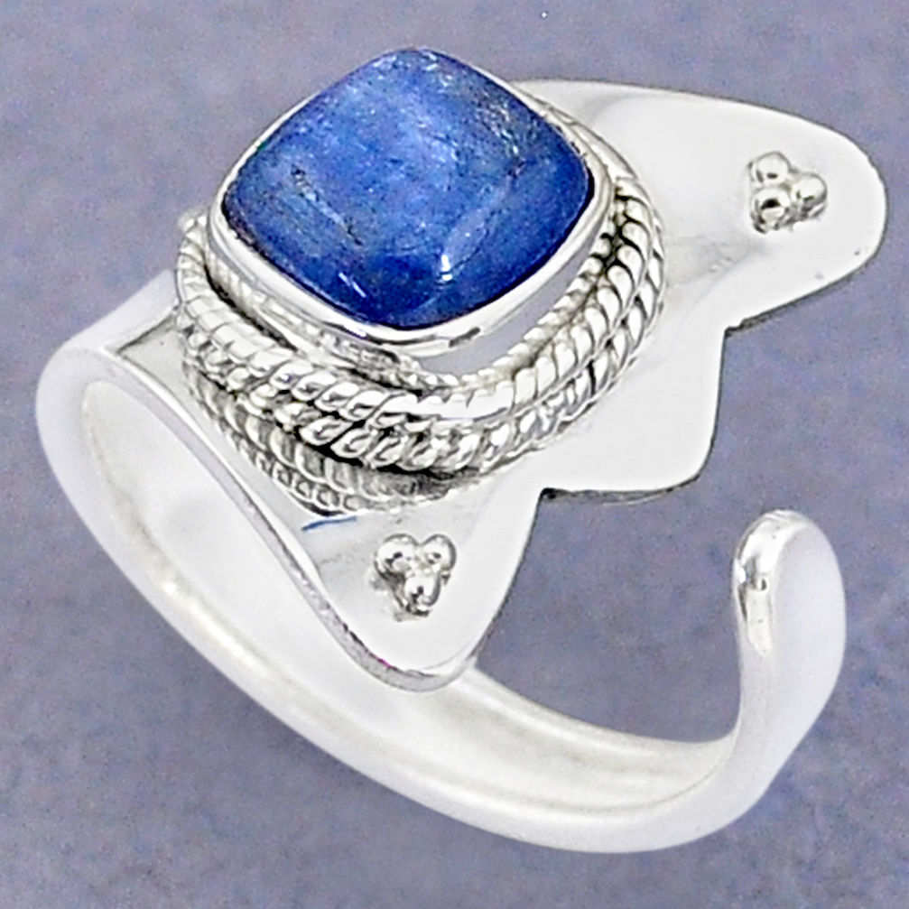 3.32cts solitaire natural blue kyanite 925 silver adjustable ring size 7 t8733