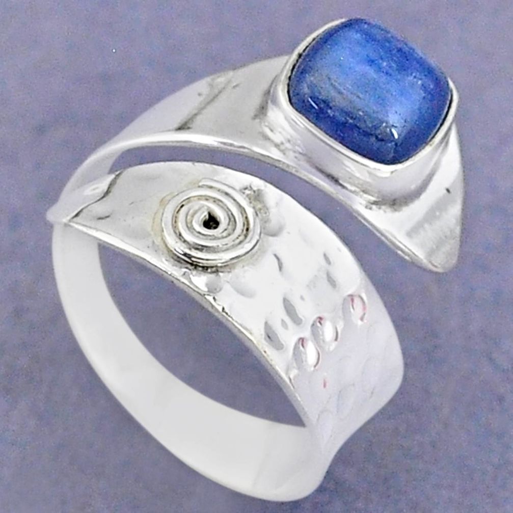 3.19cts solitaire natural blue kyanite 925 silver adjustable ring size 8 t8730