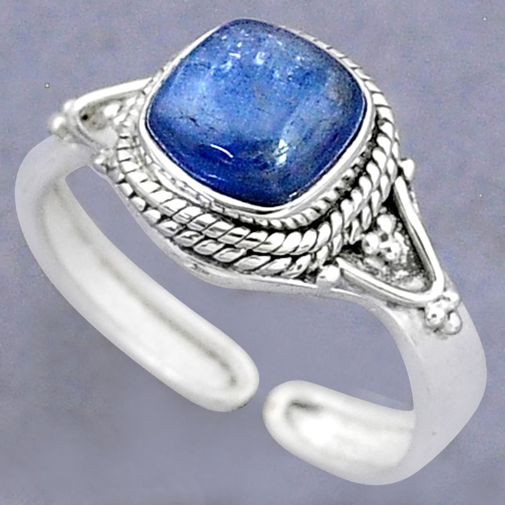 3.29cts solitaire natural blue kyanite 925 silver adjustable ring size 9 t8712