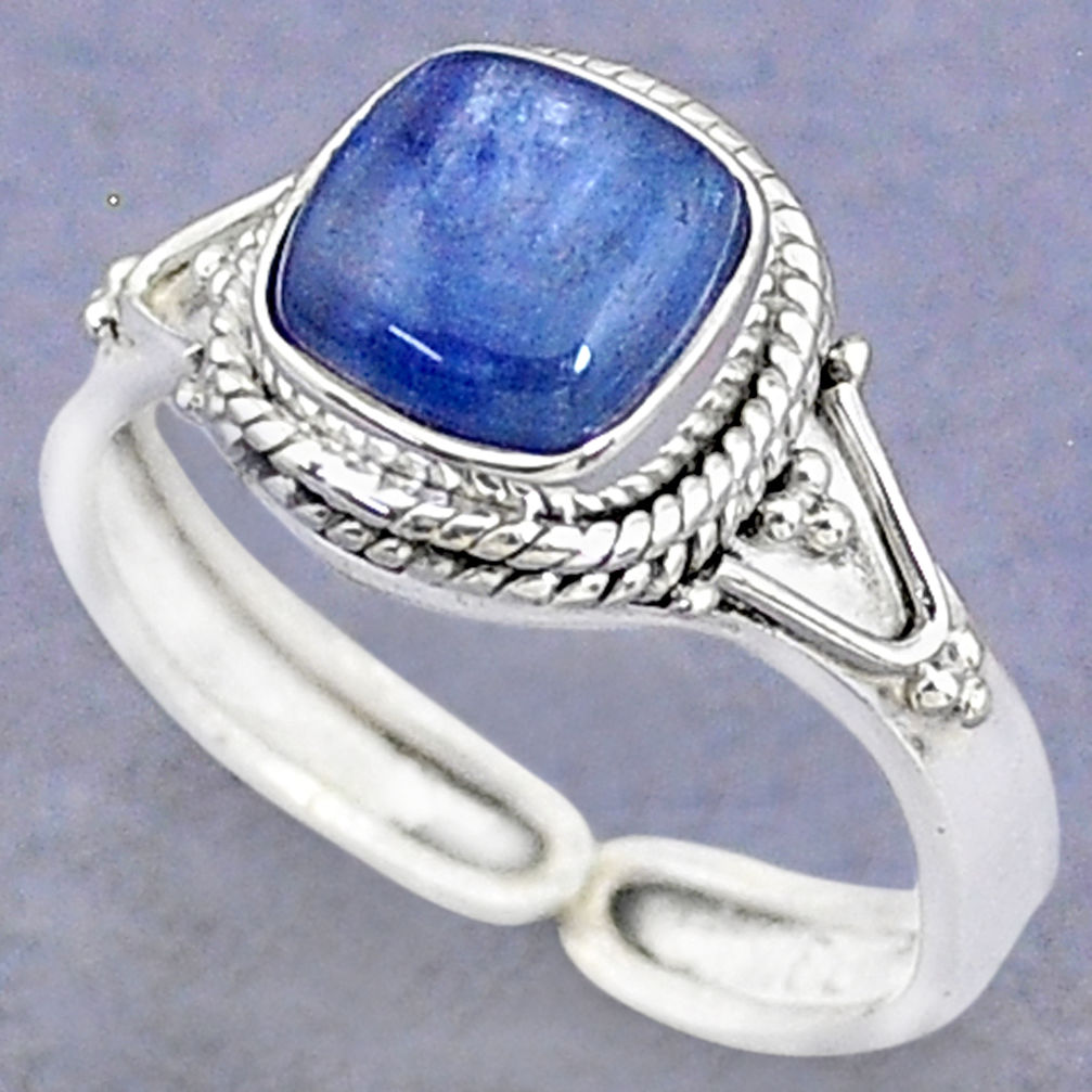 3.29cts solitaire natural blue kyanite 925 silver adjustable ring size 8.5 t8707