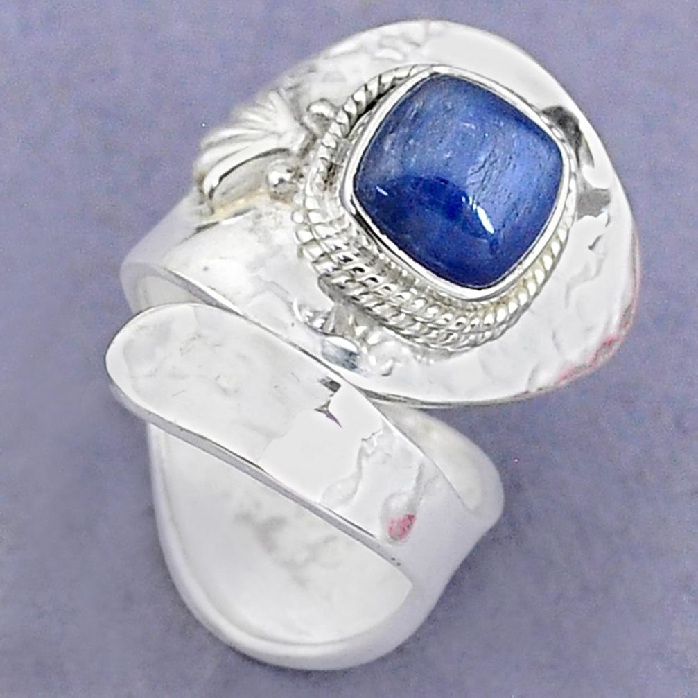 3.14cts solitaire natural blue kyanite 925 silver adjustable ring size 5.5 t8741