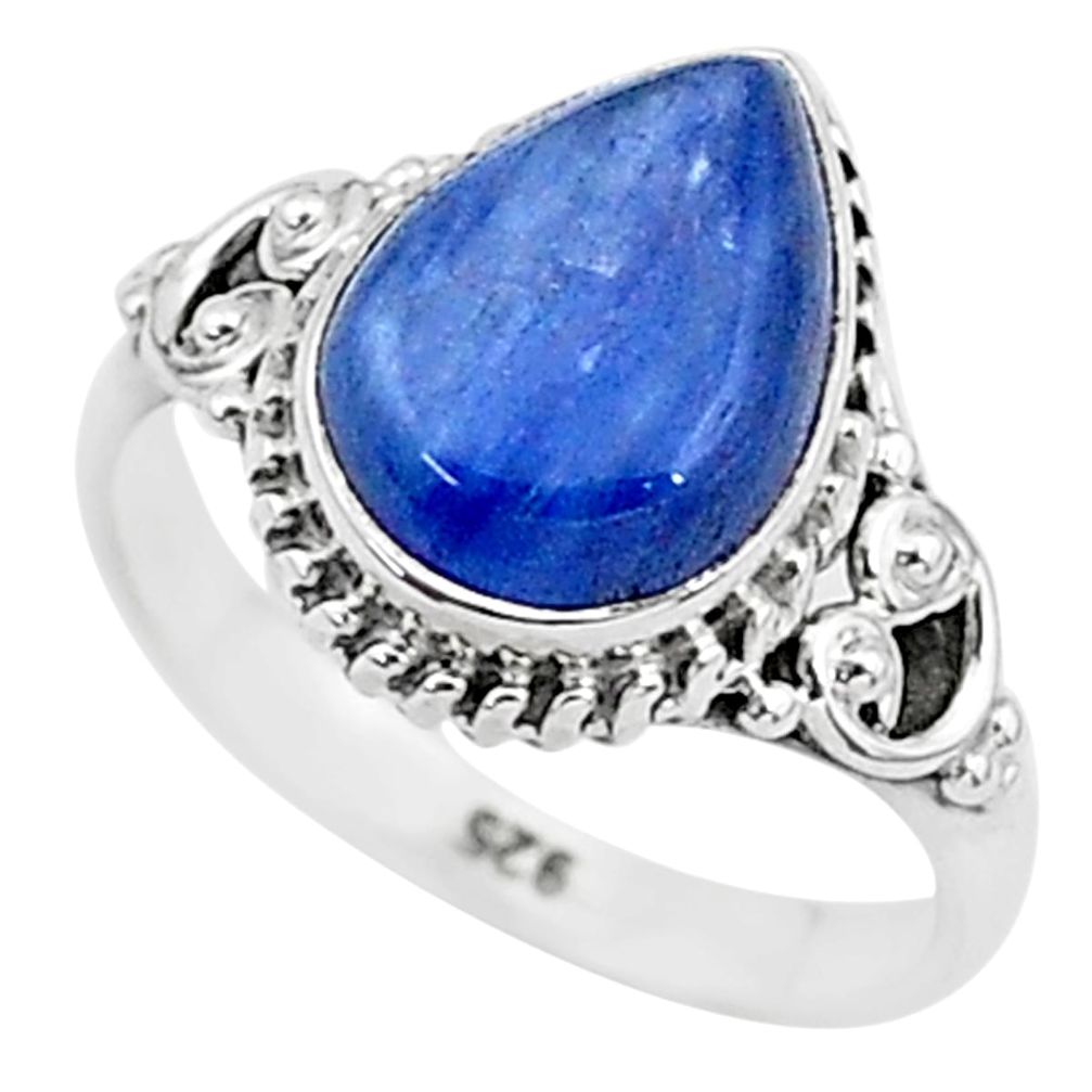 2.43cts solitaire natural blue kyanite 925 sterling silver ring size 5 t6080