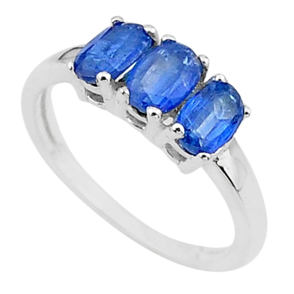 2.89cts solitaire natural blue kyanite 925 sterling silver ring size 7 t10979