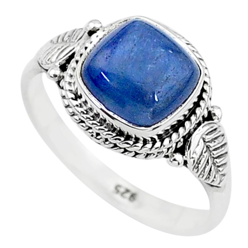 3.29cts solitaire natural blue kyanite 925 sterling silver ring size 7 t6081