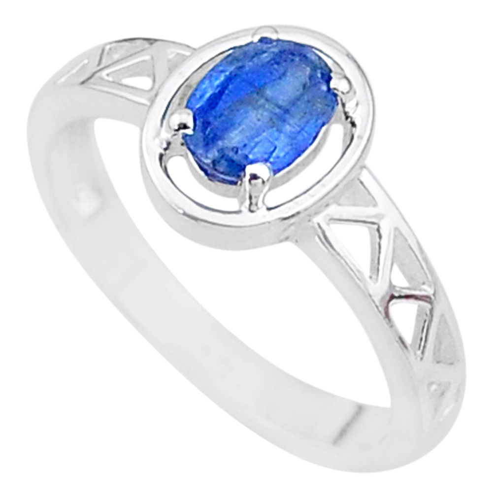 1.42cts solitaire natural blue kyanite 925 sterling silver ring size 7 t8862