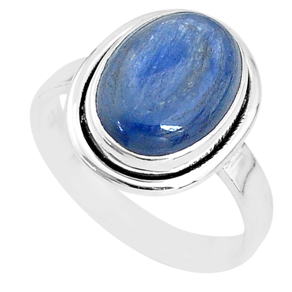 6.02cts solitaire natural blue kyanite 925 sterling silver ring size 8 t2428