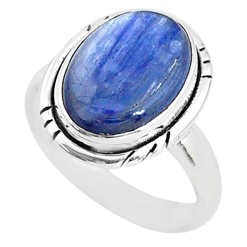 6.28cts solitaire natural blue kyanite 925 sterling silver ring size 7.5 t2409