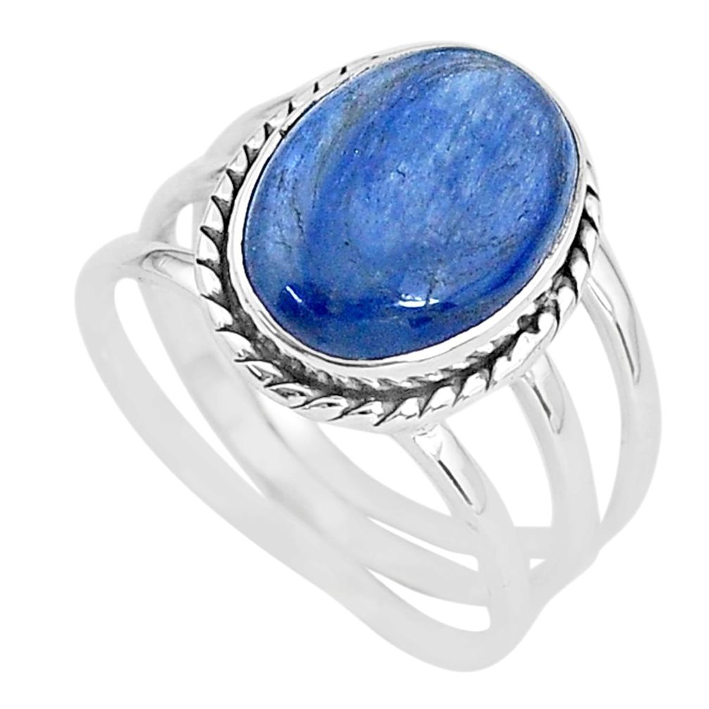 6.76cts solitaire natural blue kyanite 925 sterling silver ring size 8.5 t2427