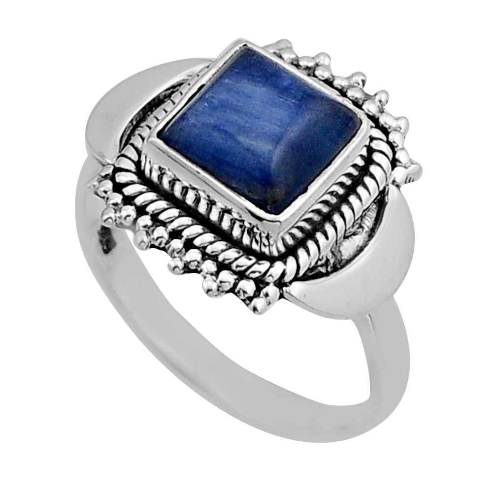 3.16cts solitaire natural blue kyanite 925 sterling silver ring size 7.5 y82284