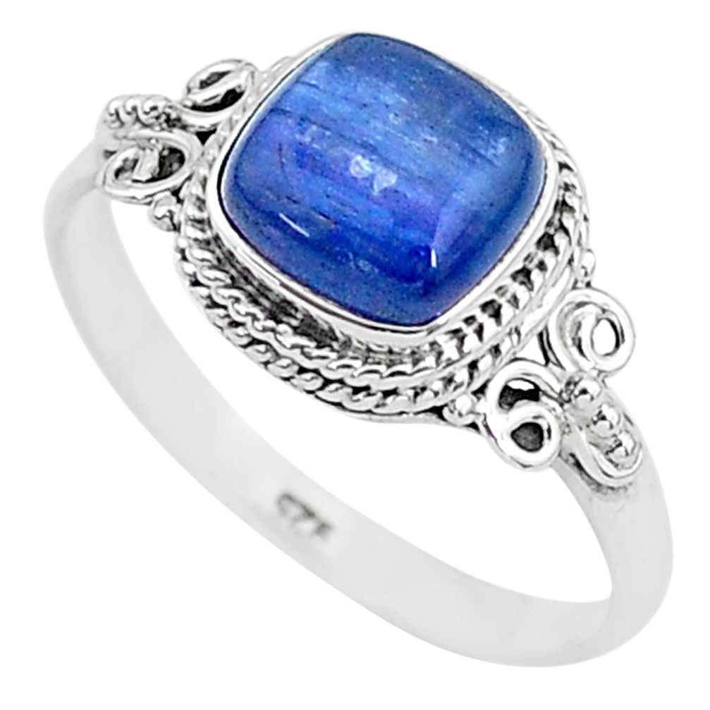 3.05cts solitaire natural blue kyanite cushion 925 silver ring size 9 t6072