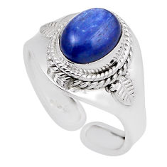 3.27cts solitaire natural blue kyanite oval 925 silver adjustable ring n28347