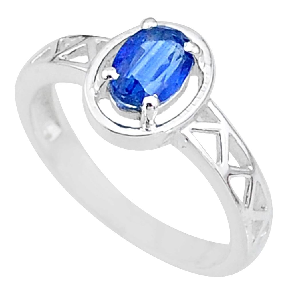 1.57cts solitaire natural blue kyanite oval shape 925 silver ring size 9 t8873