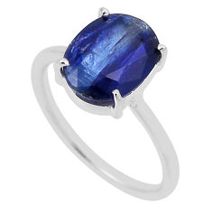 3.93cts solitaire natural blue kyanite oval sterling silver ring size 6.5 n33626