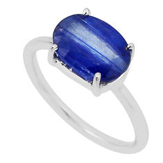 3.72cts solitaire natural blue kyanite oval sterling silver ring size 6 n33632