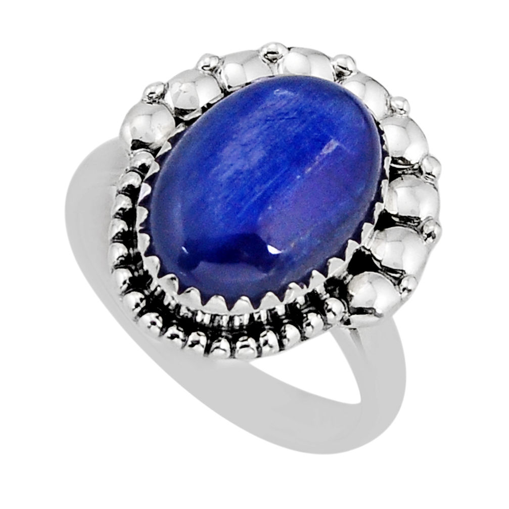 6.67cts solitaire natural blue kyanite oval sterling silver ring size 8 y76165
