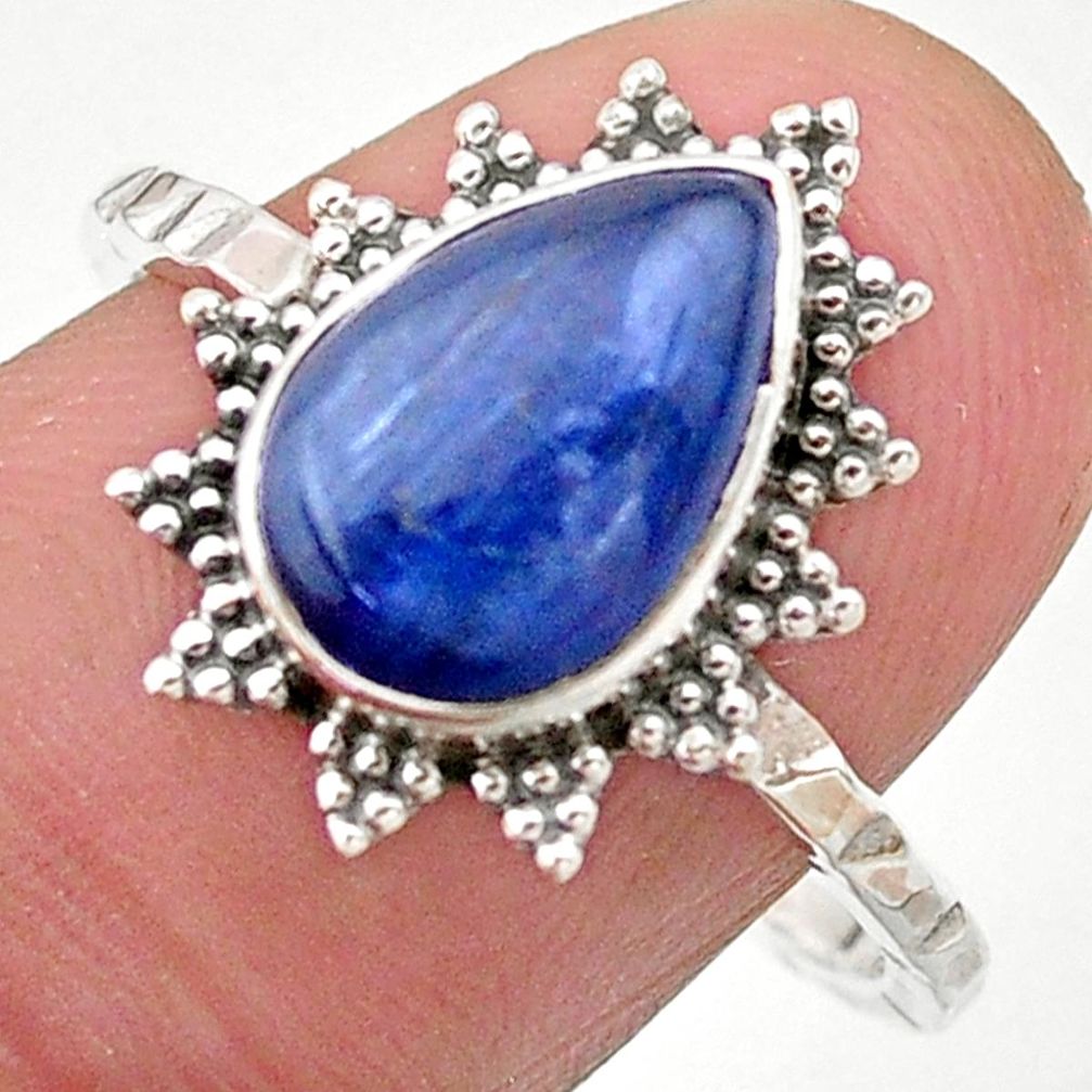 5.22cts solitaire natural blue kyanite pear 925 silver ring size 9 t25308