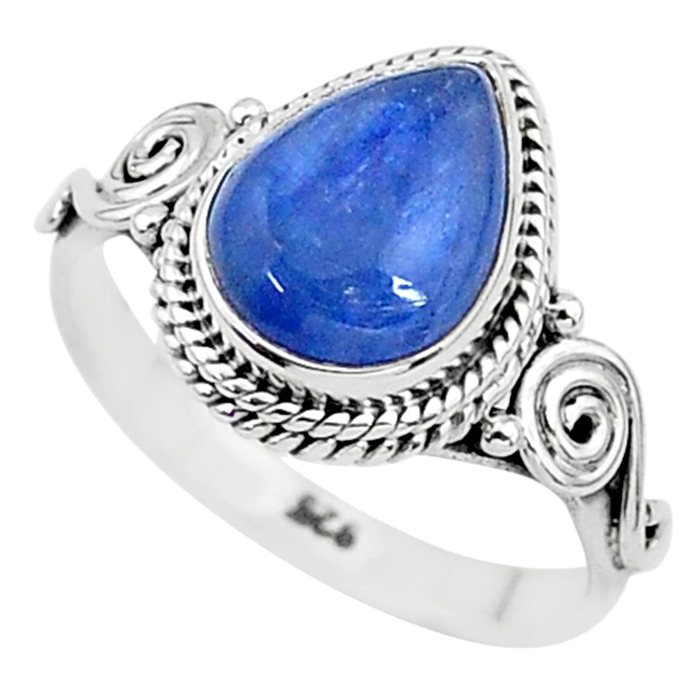 2.44cts solitaire natural blue kyanite pear shape 925 silver ring size 7 t6067