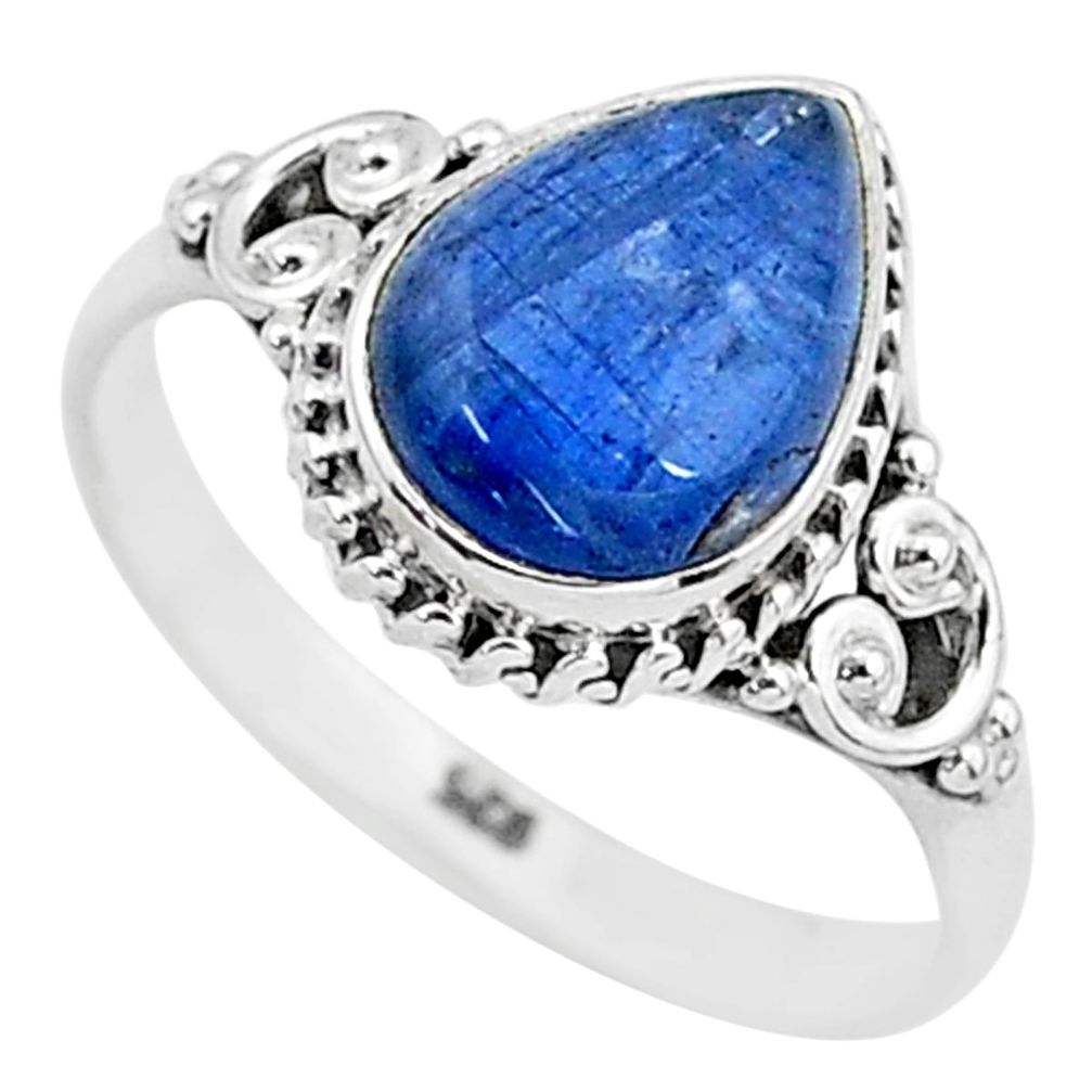 2.58cts solitaire natural blue kyanite pear shape 925 silver ring size 8 t6063