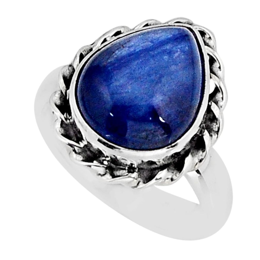 4.91cts solitaire natural blue kyanite pear sterling silver ring size 5 y75443