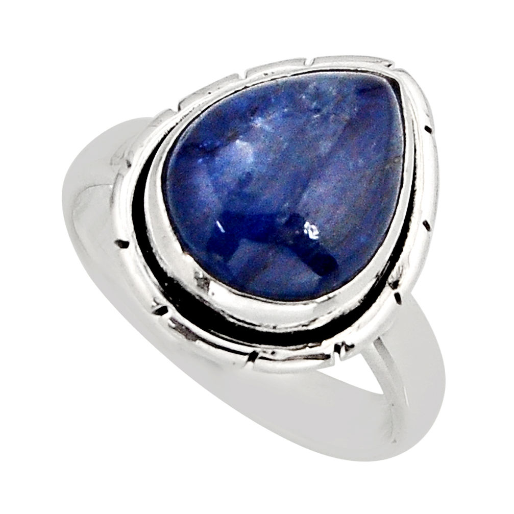 5.33cts solitaire natural blue kyanite pear sterling silver ring size 7 y75799