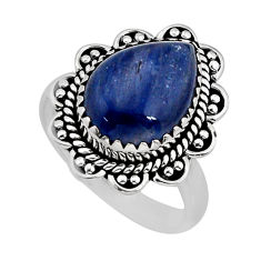 6.42cts solitaire natural blue kyanite pear sterling silver ring size 8.5 y76177