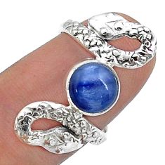 3.19cts solitaire natural blue kyanite round 925 silver snake ring size 8 u78684
