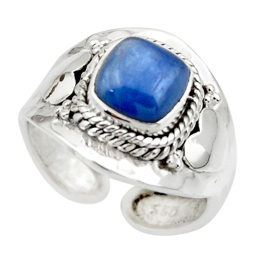 3.14cts solitaire natural blue kyanite silver adjustable ring size 8.5 r49593