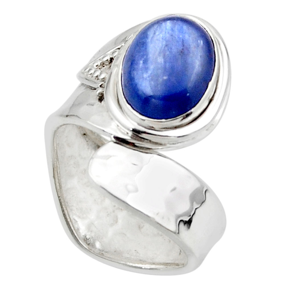 3.41cts solitaire natural blue kyanite silver adjustable ring size 6.5 r49597