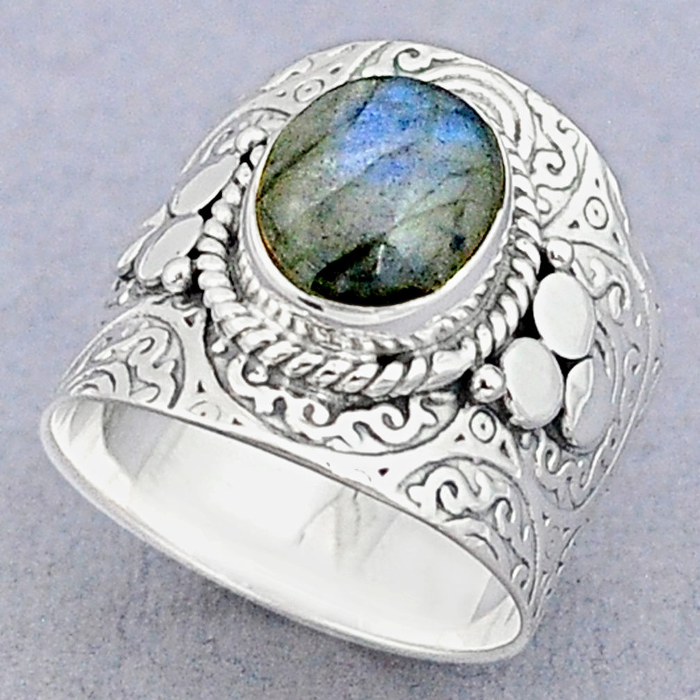 4.61cts solitaire natural blue labradorite 925 silver band ring size 7 u29536
