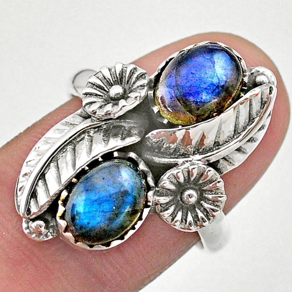 3.98cts solitaire natural blue labradorite 925 silver flower ring size 7 t25278