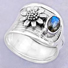 1.46cts solitaire natural blue labradorite 925 silver flower ring size 8 t32429